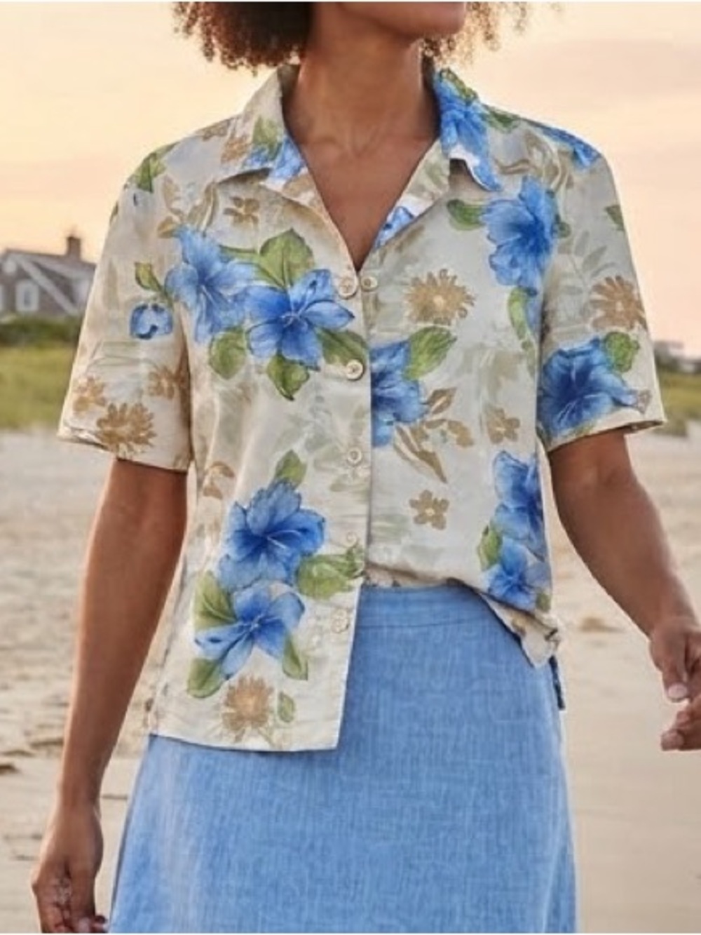 Joe Marlin Signature Blue Floral Tropical Short Sleeve Shirt XL Resort Cruise